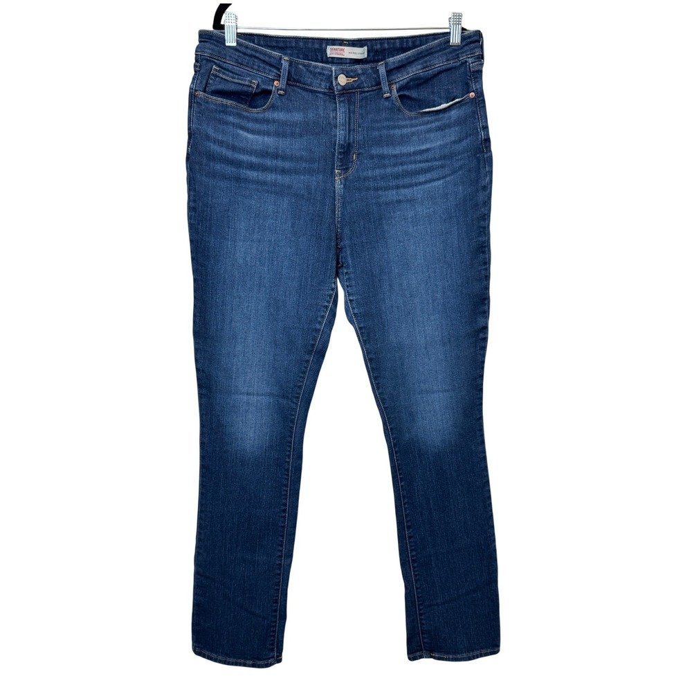 Signature Levi Strauss Womens Straight Jeans 16L Blue Mid Rise Stretch Classic